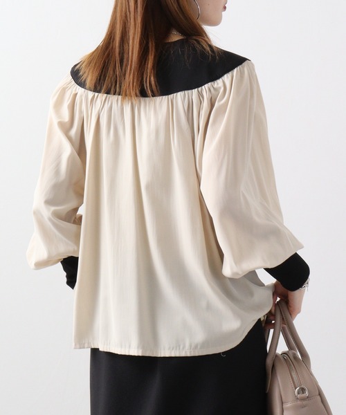 EGLANTINE(エグランティーヌ)の「Eglantine ギャザーブラウス(Tシャツ/カットソー・レディース・ブラック/ベージュ・40)」の9枚目の写真