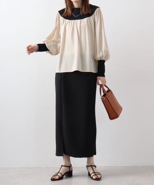 EGLANTINE(エグランティーヌ)の「Eglantine ギャザーブラウス(Tシャツ/カットソー・レディース・ブラック/ベージュ・40)」の11枚目の写真