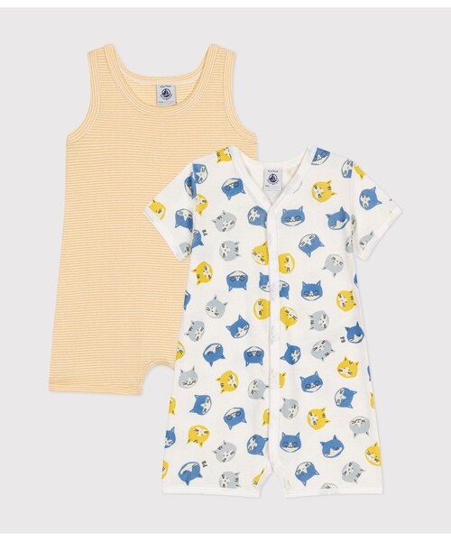 【セール】プリントショートロンパース２枚組（ロンパース）｜PETIT BATEAU（プチバトー）