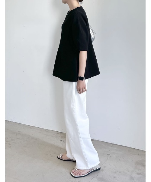 [STORYコラボ][神山まりあさん着用][洗濯機で洗える]パフスリーブペプラムニットトップス