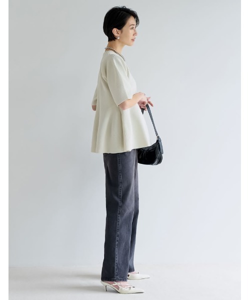 [STORYコラボ][神山まりあさん着用][洗濯機で洗える]パフスリーブペプラムニットトップス