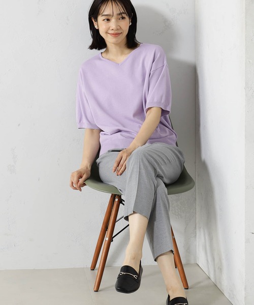 FOUND GOOD（ファウンドグッド）の「サラサラニットVネックプルオーバー（ニット/セーター・レディース・ホワイト系5/グリーン系5/ベージュ/ブルー系5/イエロー系5/グレー系1/ブラウン系/ブラック/グレー系/パープル系2・S/M/L）」の9枚目の写真