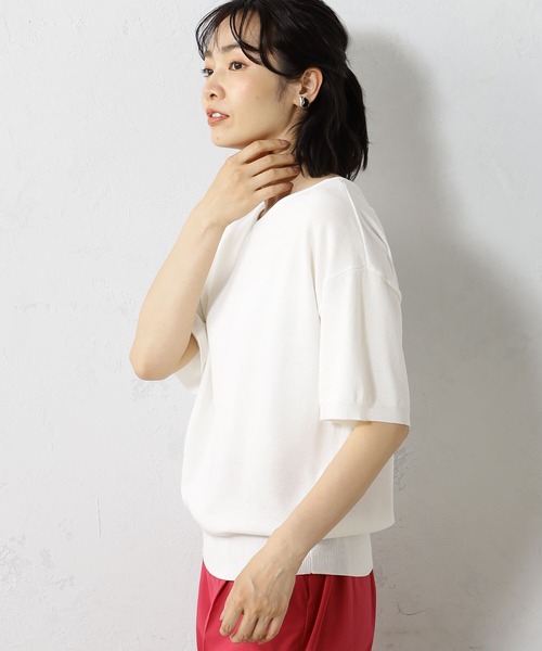 FOUND GOOD（ファウンドグッド）の「サラサラニットVネックプルオーバー（ニット/セーター・レディース・ホワイト系5/グリーン系5/ベージュ/ブルー系5/イエロー系5/グレー系1/ブラウン系/ブラック/グレー系/パープル系2・S/M/L）」の12枚目の写真