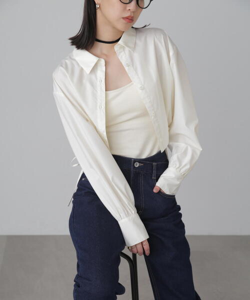 FREE'S MART（フリーズマート）の「◇裾ドロストカッティングショート丈シャツ（シャツ/ブラウス・レディース・ブルー/ホワイト・FREE）」の5枚目の写真