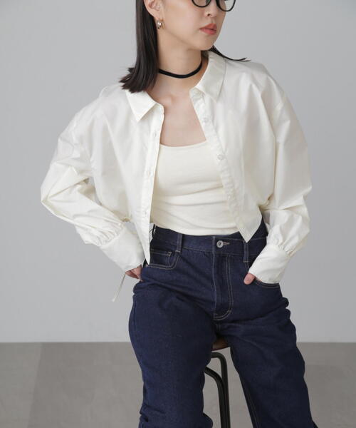 FREE'S MART（フリーズマート）の「◇裾ドロストカッティングショート丈シャツ（シャツ/ブラウス・レディース・ブルー/ホワイト・FREE）」の6枚目の写真