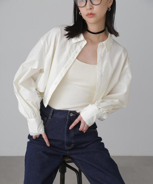 FREE'S MART（フリーズマート）の「◇裾ドロストカッティングショート丈シャツ（シャツ/ブラウス・レディース・ブルー/ホワイト・FREE）」の7枚目の写真