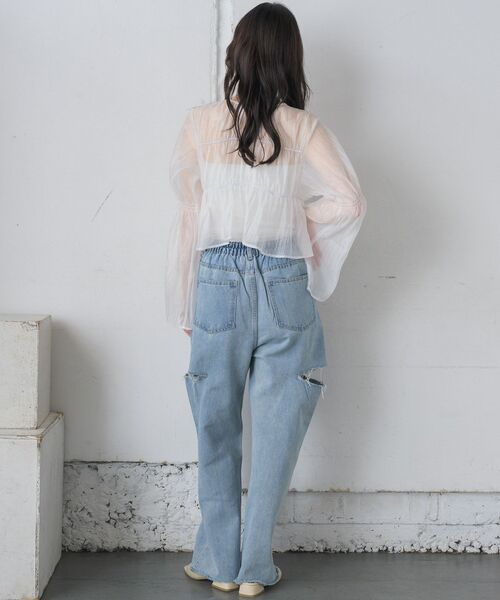 RETRO GIRL(レトロガール)の「フロントリボンシアーBL(シャツ/ブラウス・レディース・ブルー/ホワイト/イエロー/グリーン・FREE)」の10枚目の写真