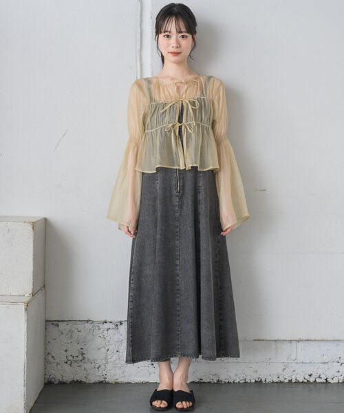 RETRO GIRL(レトロガール)の「フロントリボンシアーBL(シャツ/ブラウス・レディース・ブルー/ホワイト/イエロー/グリーン・FREE)」の15枚目の写真