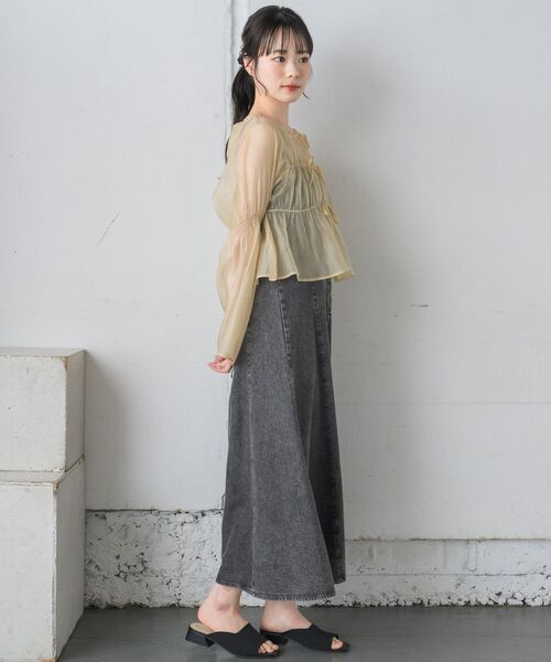 RETRO GIRL(レトロガール)の「フロントリボンシアーBL(シャツ/ブラウス・レディース・ブルー/ホワイト/イエロー/グリーン・FREE)」の16枚目の写真