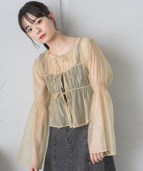 RETRO GIRL(レトロガール)の「フロントリボンシアーBL(シャツ/ブラウス・レディース・ブルー/ホワイト/イエロー/グリーン・FREE)」の19枚目の写真