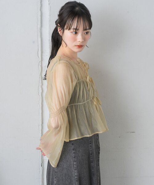 RETRO GIRL(レトロガール)の「フロントリボンシアーBL(シャツ/ブラウス・レディース・ブルー/ホワイト/イエロー/グリーン・FREE)」の20枚目の写真