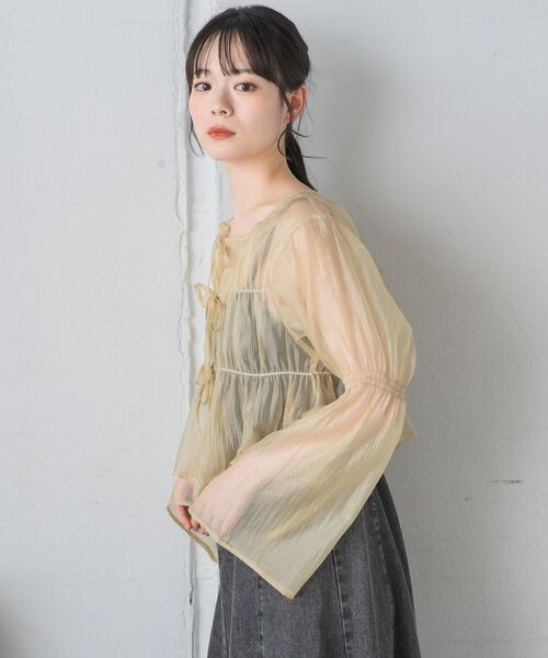 RETRO GIRL(レトロガール)の「フロントリボンシアーBL(シャツ/ブラウス・レディース・ブルー/ホワイト/イエロー/グリーン・FREE)」の21枚目の写真