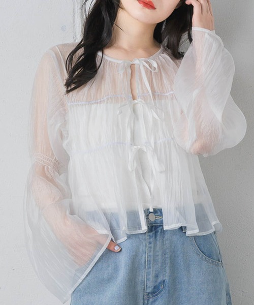 RETRO GIRL（レトロガール）の「フロントリボンシアーBL（シャツ
