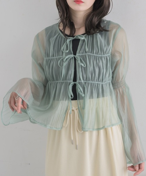 00's fairygrunge 森ガール ブラウス リボン シアー レース RETRO GIRL（レトロガール）の「フロントリボンシアーBL（シャツ