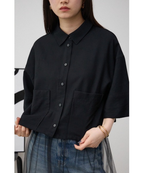 AZUL by moussy(アズールバイマウジー)の「ワイドスリーブ五分袖ツイルシャツ(シャツ/ブラウス・レディース・ブラック/アイボリー・FREE)」の15枚目の写真