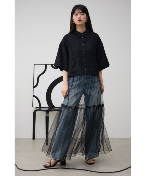 AZUL by moussy(アズールバイマウジー)の「ワイドスリーブ五分袖ツイルシャツ(シャツ/ブラウス・レディース・ブラック/アイボリー・FREE)」の16枚目の写真