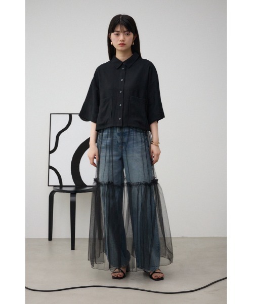 AZUL by moussy(アズールバイマウジー)の「ワイドスリーブ五分袖ツイルシャツ(シャツ/ブラウス・レディース・ブラック/アイボリー・FREE)」の17枚目の写真