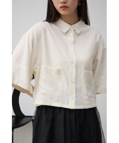 AZUL by moussy(アズールバイマウジー)の「ワイドスリーブ五分袖ツイルシャツ(シャツ/ブラウス・レディース・ブラック/アイボリー・FREE)」の3枚目の写真