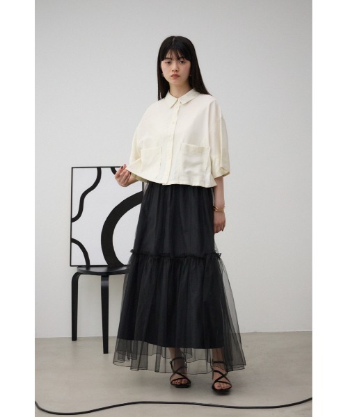 AZUL by moussy(アズールバイマウジー)の「ワイドスリーブ五分袖ツイルシャツ(シャツ/ブラウス・レディース・ブラック/アイボリー・FREE)」の5枚目の写真