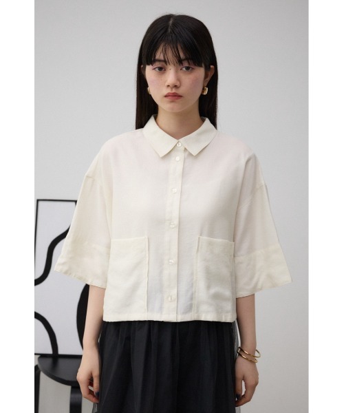 AZUL by moussy(アズールバイマウジー)の「ワイドスリーブ五分袖ツイルシャツ(シャツ/ブラウス・レディース・ブラック/アイボリー・FREE)」の6枚目の写真