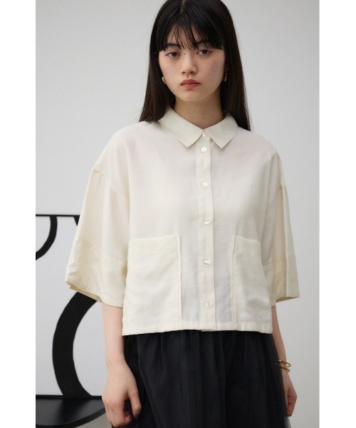 AZUL by moussy(アズールバイマウジー)の「ワイドスリーブ五分袖ツイルシャツ(シャツ/ブラウス・レディース・ブラック/アイボリー・FREE)」の7枚目の写真