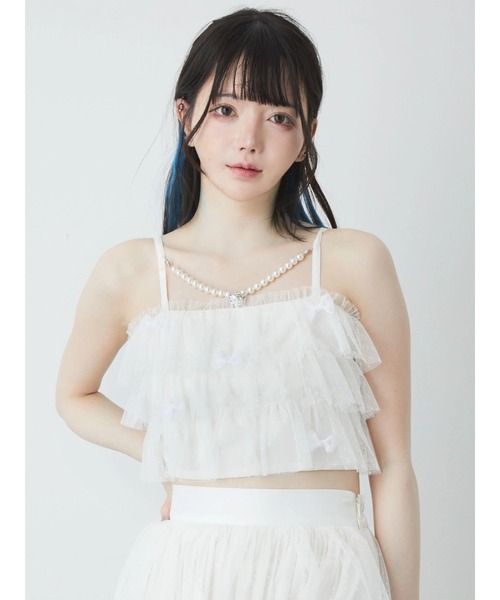 Ank Rouge(アンクルージュ)の「プチリボンチュールティアードビスチェ(キャミソール・レディース・ホワイト/ブルー/ブラック・M)」の4枚目の写真