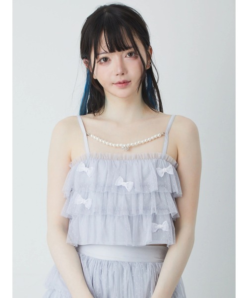 Ank Rouge(アンクルージュ)の「プチリボンチュールティアードビスチェ(キャミソール・レディース・ホワイト/ブルー/ブラック・M)」の5枚目の写真