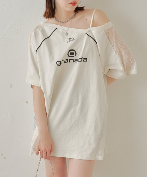 tシャツ レース切替Tシャツ レディース 綿100％袖立体レース切替Tシャツ[品番：ATTW0007179]｜Viola