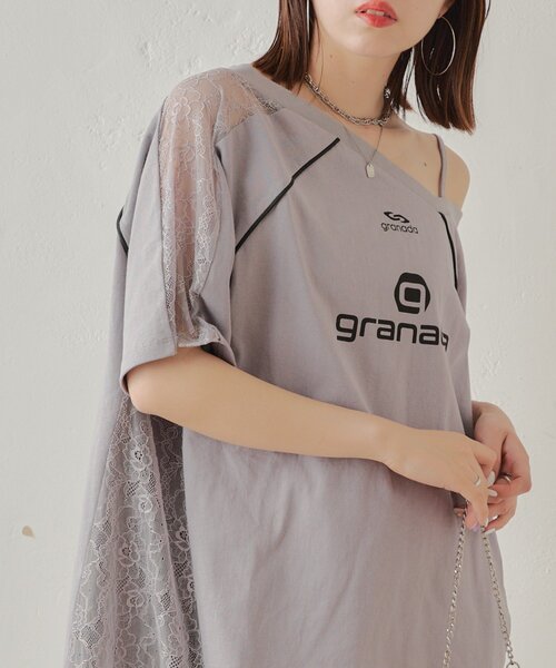 tシャツ レース切替Tシャツ レディース 綿100％袖立体レース切替Tシャツ[品番：ATTW0007179]｜Viola