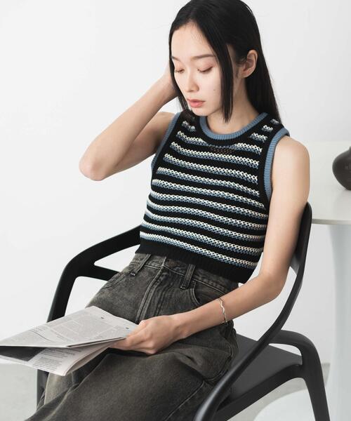 WEGO(ウィゴー)の「WEGO/メッシュタンク(ニット/セーター・レディース・ブルー/オレンジ・FREE)」の5枚目の写真