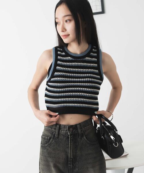 WEGO(ウィゴー)の「WEGO/メッシュタンク(ニット/セーター・レディース・ブルー/オレンジ・FREE)」の6枚目の写真