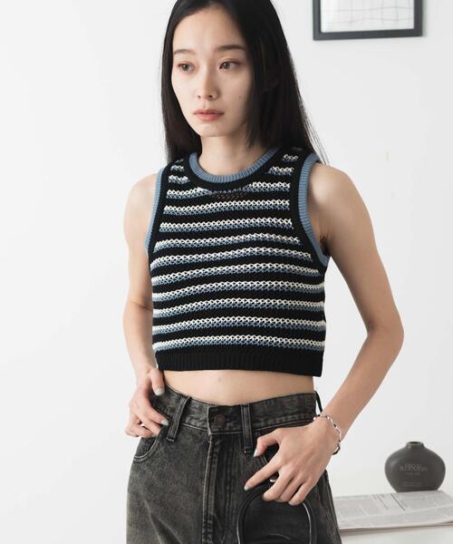 WEGO(ウィゴー)の「WEGO/メッシュタンク(ニット/セーター・レディース・ブルー/オレンジ・FREE)」の7枚目の写真