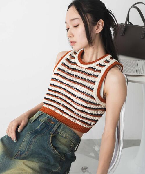 WEGO(ウィゴー)の「WEGO/メッシュタンク(ニット/セーター・レディース・ブルー/オレンジ・FREE)」の9枚目の写真