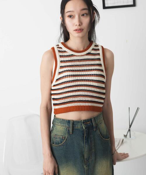 WEGO(ウィゴー)の「WEGO/メッシュタンク(ニット/セーター・レディース・ブルー/オレンジ・FREE)」の10枚目の写真