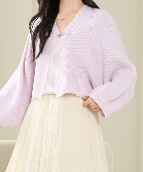 Lace Ladies(レースレディース)の「ボリューム袖 コンパクト ニット チャイナ風 カーディガン(カーディガン/ボレロ・レディース・ピンク/ブラック/アイボリー/グレー・FREE)」の15枚目の写真