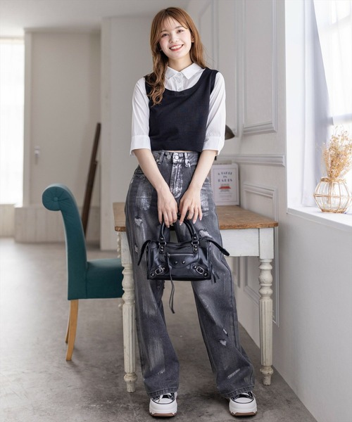clear（クリア）の「ニットドッキング5分袖シャツ［フレンチ ガーリー］≪再入荷≫（シャツ/ブラウス・レディース・ブラック/モカ/杢グレー・F）」の21枚目の写真