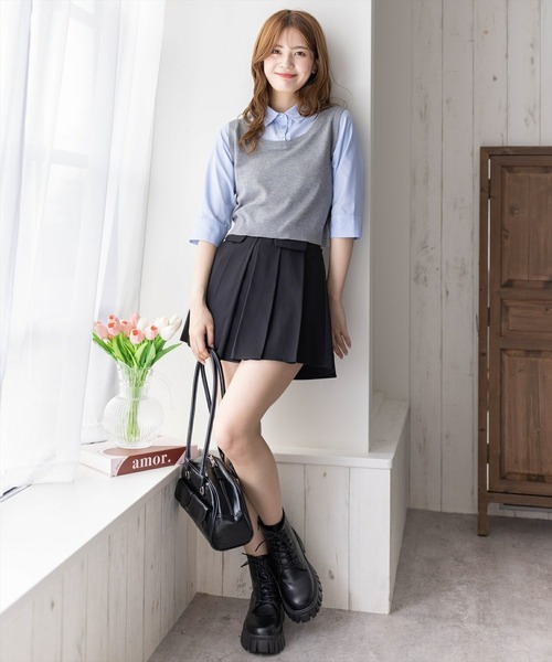 clear（クリア）の「ニットドッキング5分袖シャツ［フレンチ ガーリー］≪再入荷≫（シャツ/ブラウス・レディース・ブラック/モカ/杢グレー・F）」の14枚目の写真