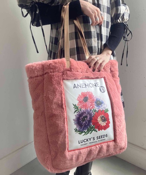 Casselini（キャセリーニ）の「Casselini(キャセリーニ)フラワープリントファートート（トートバッグ・レディース・グレー/ピンク/アイボリー・FREE）」の7枚目の写真