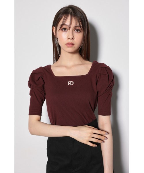 rienda（リエンダ）の「パフショルダーTシャツ 夏服 秋服 半袖（Tシャツ/カットソー・レディース・ホワイト/バーガンディー/ブラック/マルチ・FREE）」の4枚目の写真