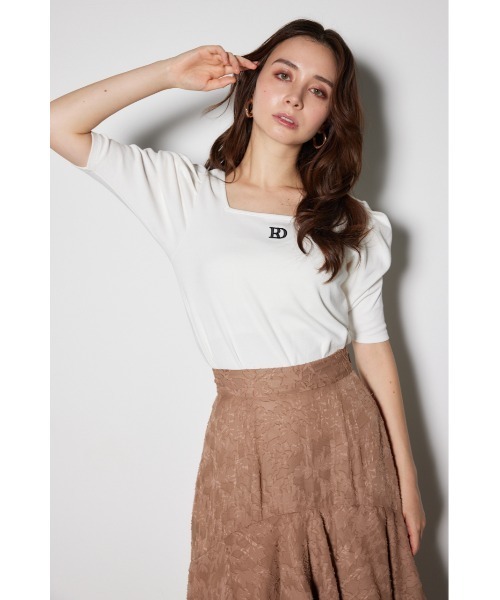 rienda（リエンダ）の「パフショルダーTシャツ 夏服 秋服 半袖（Tシャツ/カットソー・レディース・ホワイト/バーガンディー/ブラック/マルチ・FREE）」の2枚目の写真