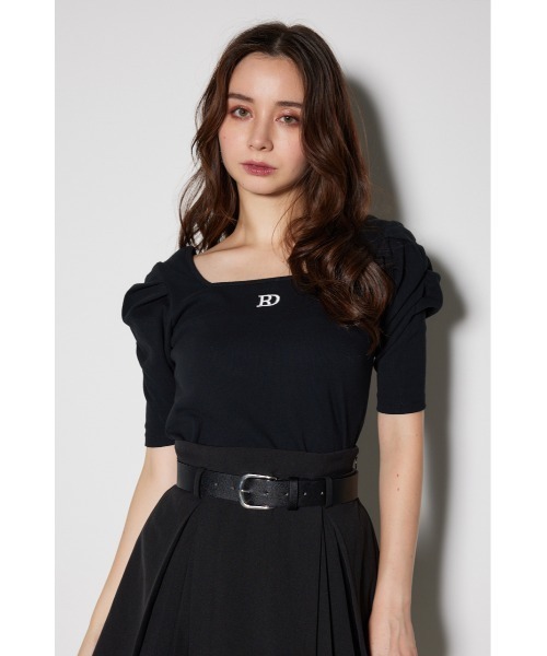 rienda（リエンダ）の「パフショルダーTシャツ 夏服 秋服 半袖（Tシャツ/カットソー・レディース・ホワイト/バーガンディー/ブラック/マルチ・FREE）」の3枚目の写真