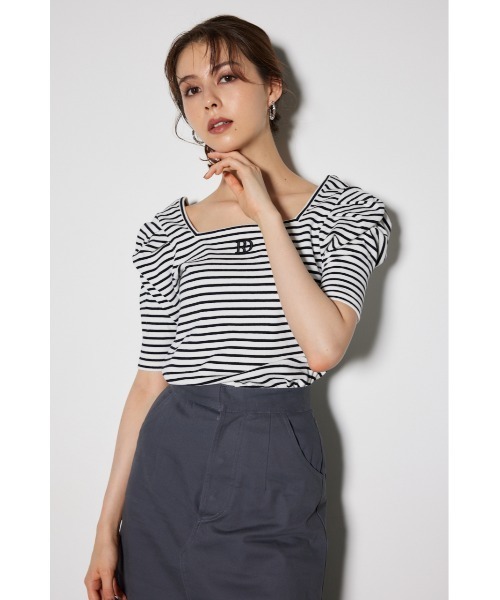 rienda（リエンダ）の「パフショルダーTシャツ 夏服 秋服 半袖（Tシャツ/カットソー・レディース・ホワイト/バーガンディー/ブラック/マルチ・FREE）」の5枚目の写真