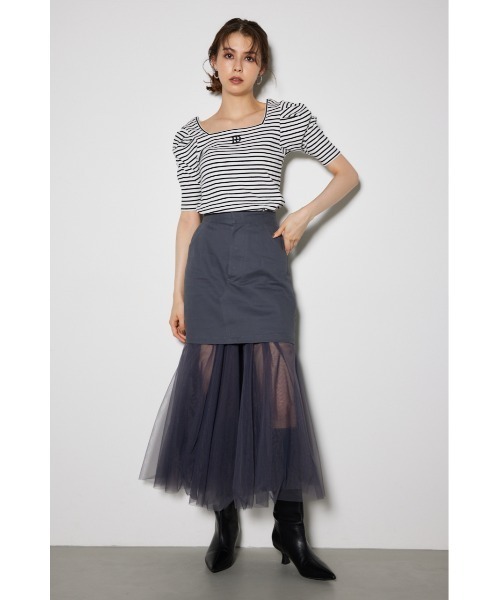 rienda（リエンダ）の「パフショルダーTシャツ 夏服 秋服 半袖（Tシャツ/カットソー・レディース・ホワイト/バーガンディー/ブラック/マルチ・FREE）」の6枚目の写真