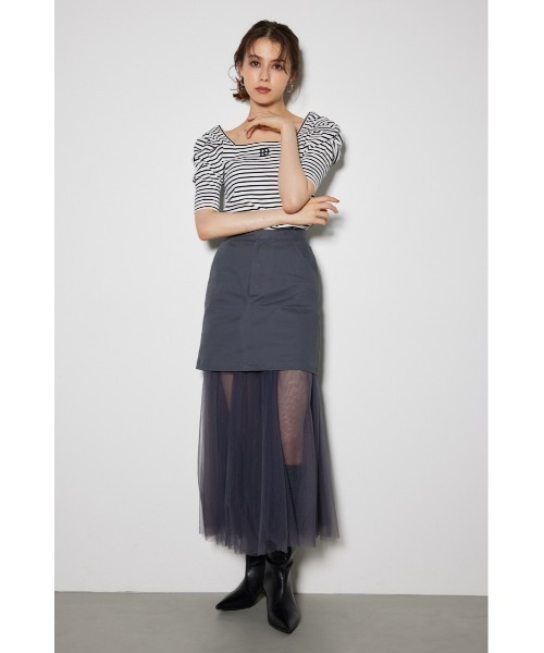 rienda（リエンダ）の「パフショルダーTシャツ 夏服 秋服 半袖（Tシャツ/カットソー・レディース・ホワイト/バーガンディー/ブラック/マルチ・FREE）」の7枚目の写真