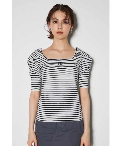 rienda（リエンダ）の「パフショルダーTシャツ 夏服 秋服 半袖（Tシャツ/カットソー・レディース・ホワイト/バーガンディー/ブラック/マルチ・FREE）」の8枚目の写真