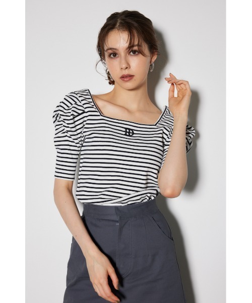 rienda（リエンダ）の「パフショルダーTシャツ 夏服 秋服 半袖（Tシャツ/カットソー・レディース・ホワイト/バーガンディー/ブラック/マルチ・FREE）」の10枚目の写真