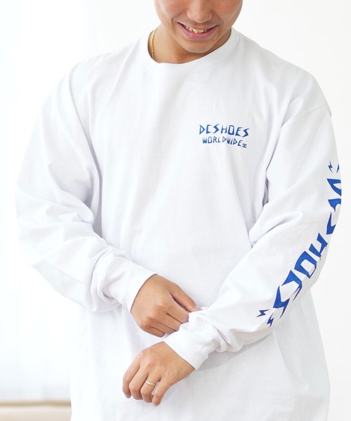 DC(ディーシー)の「DC/ディーシー ロンT/長袖Tシャツ ロングスリーブ ルーズシルエット バックプリント スリーブロゴ DLT244076(Tシャツ/カットソー・メンズ・スミクロ/ホワイト・M/L/XL)」の2枚目の写真