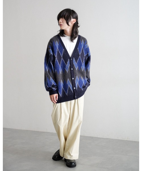 セール】Pattern mohair knit over loose cardigan/総柄/モヘヤ