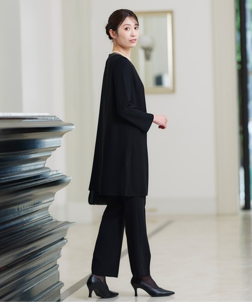 セール】【喪服・礼服】洗える防しわロング羽織重ね着風前開きブラウス