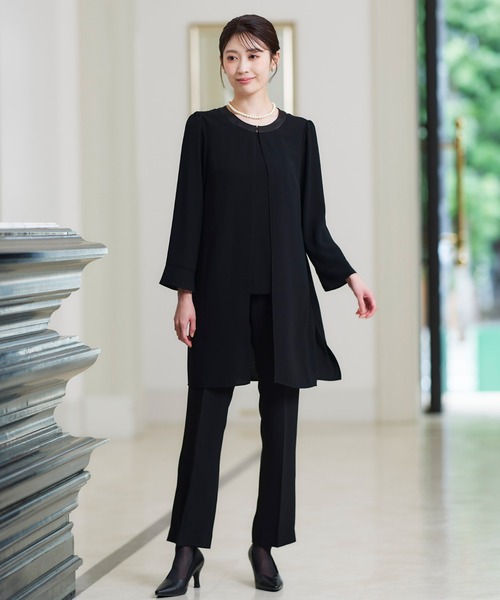 セール】【喪服・礼服】洗える防しわロング羽織重ね着風前開きブラウス